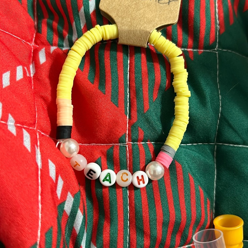 It is hand made and it is yellow pink and gray